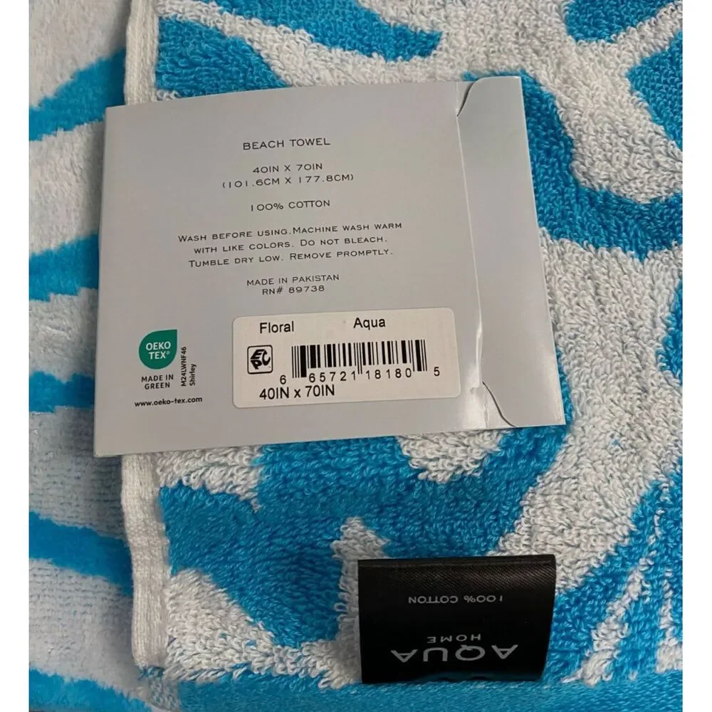 Aqua Home Blue Floral Beach Towel Size- 40 in x 70